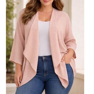 NWT Relativity 2X Blush Pink Draped Cardigan OpenFront Waterfall Long Sleeve $68